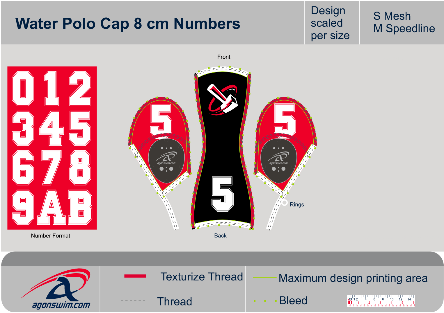 Mesh Water Polo Cap with 8cm numbers Fully Front and Back Lined (2023
